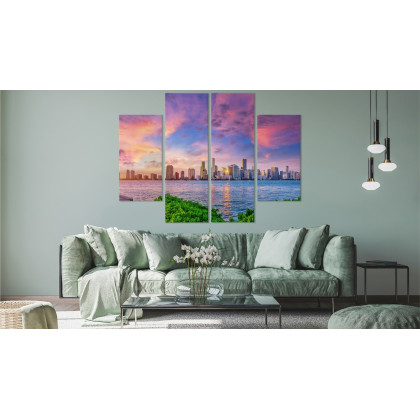 Obraz Wieloczęściowy Panorama Miami Podczas Zachodu Słońca