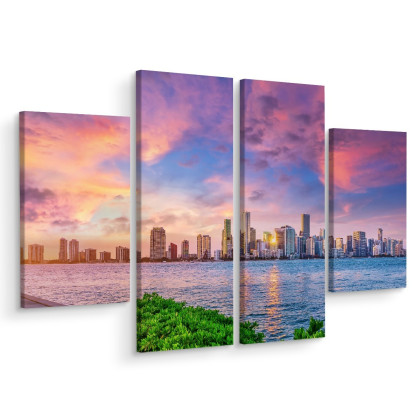 Obraz Wieloczęściowy Panorama Miami Podczas Zachodu Słońca