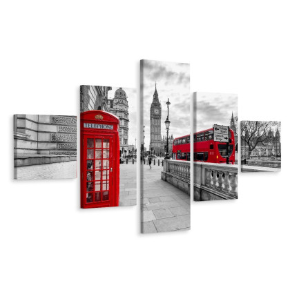 Obraz Wieloczęściowy Czerwona Budka Telefoniczna W Londynie I Big Ben