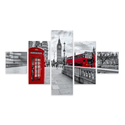 Obraz Wieloczęściowy Czerwona Budka Telefoniczna W Londynie I Big Ben