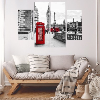 Obraz Wieloczęściowy Londyńska Budka Telefoniczna I Big Ben