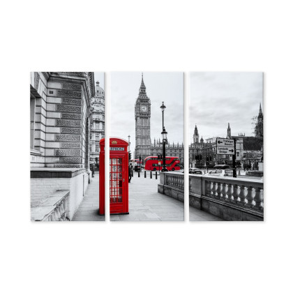 Obraz Wieloczęściowy Londyńska Budka Telefoniczna I Big Ben