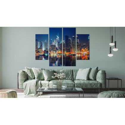 Obraz Wieloczęściowy Panoramiczny Widok Na Manhattan Nocą