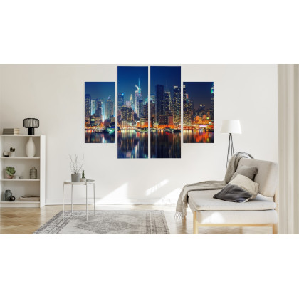 Obraz Wieloczęściowy Panoramiczny Widok Na Manhattan Nocą