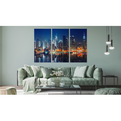 Obraz Wieloczęściowy Panoramiczny Widok Na Manhattan Nocą