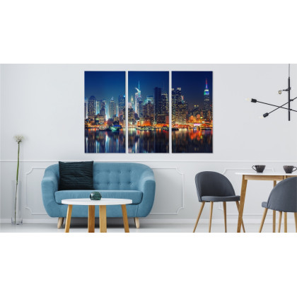 Obraz Wieloczęściowy Panoramiczny Widok Na Manhattan Nocą