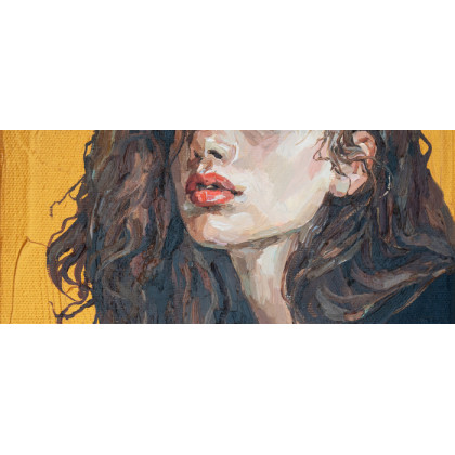 Obraz Na Płótnie Portrait Of A Girl . Portrait Of A Young Beautiful Women With Red Lips. Fragment Of Oil Painting On Canvas.