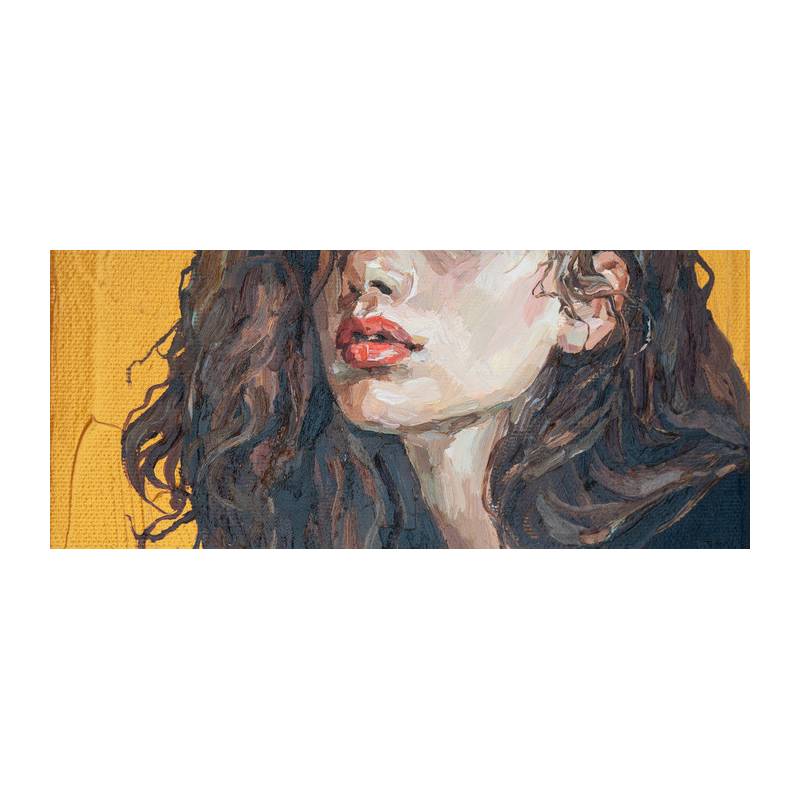 Obraz Na Płótnie Portrait Of A Girl . Portrait Of A Young Beautiful Women With Red Lips. Fragment Of Oil Painting On Canvas.