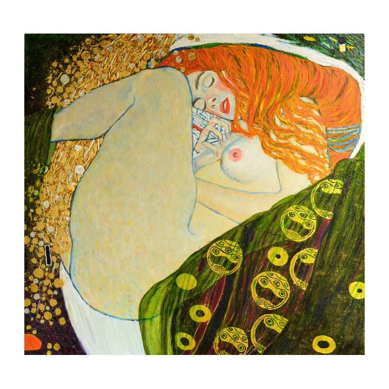 Obraz Na Płótnie Oil On Canvas. Oil Painting. Gold Leaf. Beautiful Red Hair Girl. Based On Painting Danae. G. Klimt