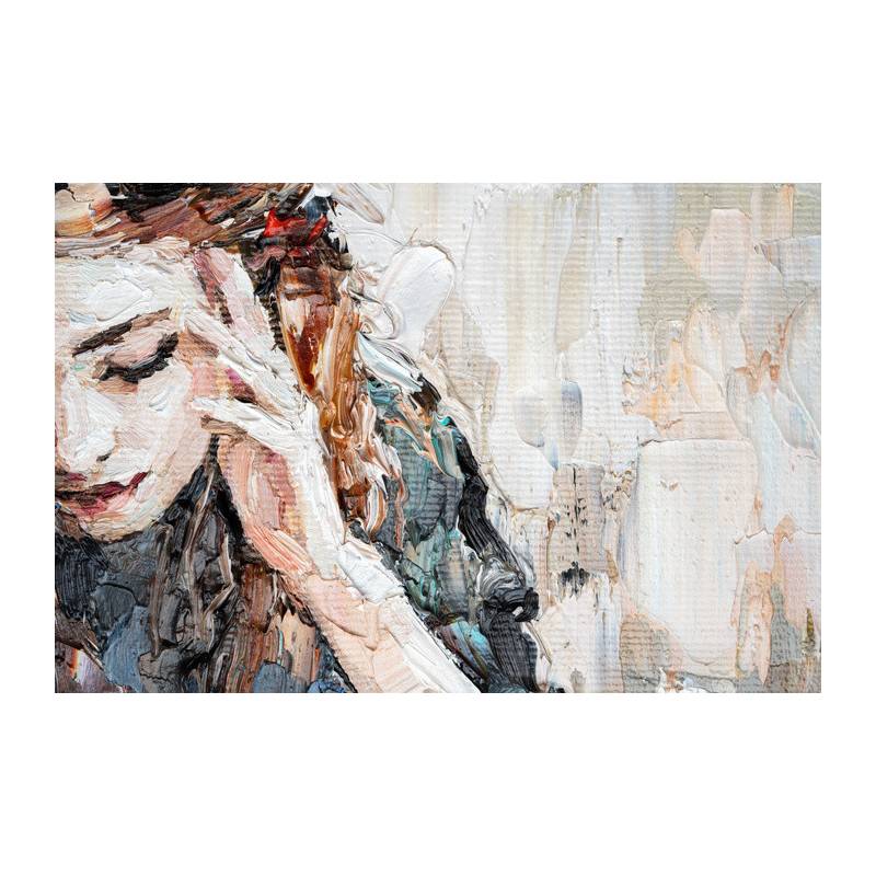 Obraz Na Płótnie Portrait Of A Girl In A Cafe. Fragment Of An Oil Painting. Atractiv Art On Canvas.