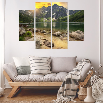 Obraz Wieloczęściowy Morskie Oko W Tatrach O Zachodzie Słońca 3D