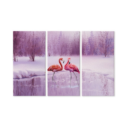 Obraz Wieloczęściowy Flamingi Na Tle Fioletowego Krajobrazu