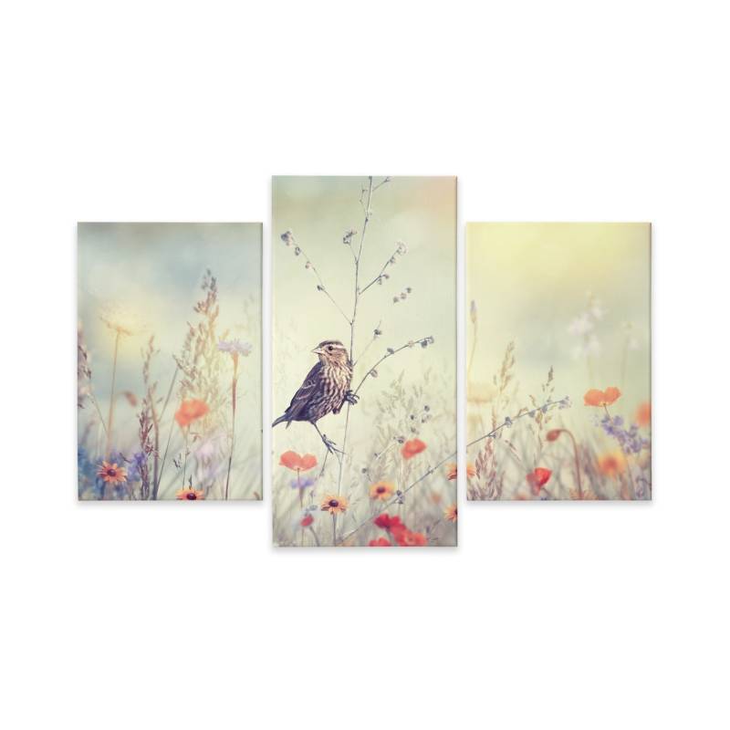 Obraz Wieloczęściowy Ptak Wśród Dzikich Kwiatów