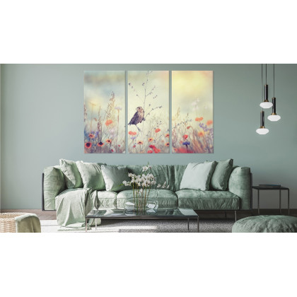 Obraz Wieloczęściowy Ptak Wśród Dzikich Kwiatów