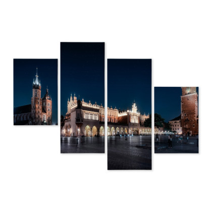 Obraz Wieloczęściowy Krakowskie Sukiennice I Wieża Mariacka Nocą