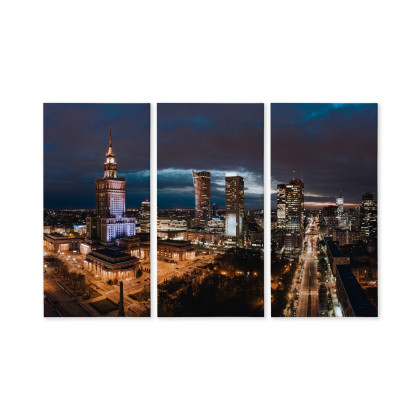 Obraz Wieloczęściowy Panorama Centrum Warszawy Nocą