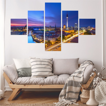 Obraz Wieloczęściowy Panorama Berlina O Zachodzie Słońca