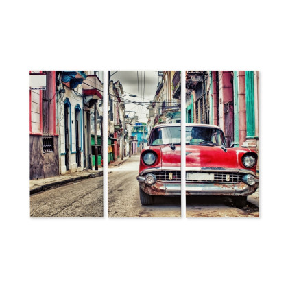 Obraz Wieloczęściowy Czerwony Samochód Chevroleta W Stylu Retro