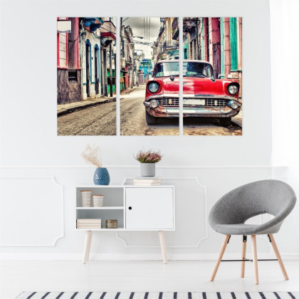 Obraz Wieloczęściowy Czerwony Samochód Chevroleta W Stylu Retro
