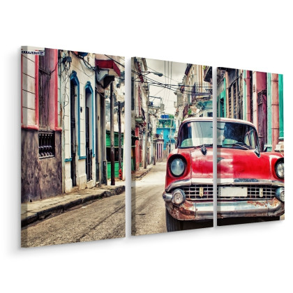 Obraz Wieloczęściowy Czerwony Samochód Chevroleta W Stylu Retro