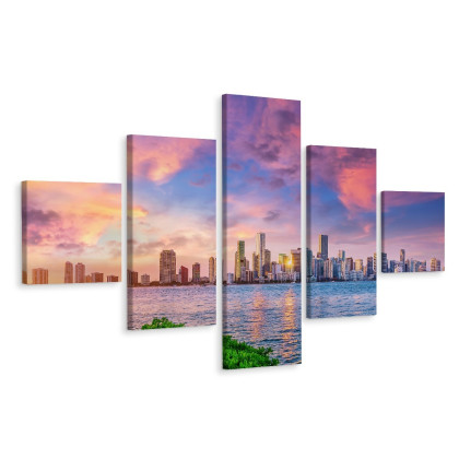 Obraz Wieloczęściowy Panorama Miami Podczas Zachodu Słońca