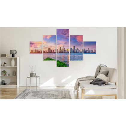 Obraz Wieloczęściowy Panorama Miami Podczas Zachodu Słońca