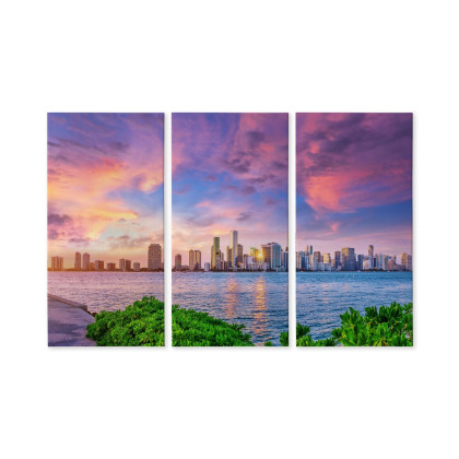 Obraz Wieloczęściowy Panorama Miami Podczas Zachodu Słońca