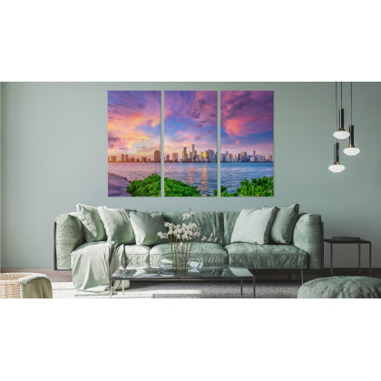 Obraz Wieloczęściowy Panorama Miami Podczas Zachodu Słońca