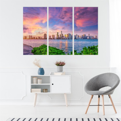 Obraz Wieloczęściowy Panorama Miami Podczas Zachodu Słońca