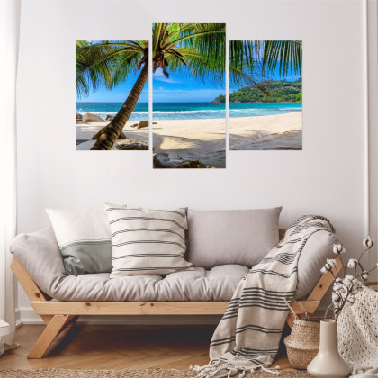 Obraz Wieloczęściowy Tropikalna Plaża Z Palmą 3D