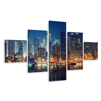 Obraz Wieloczęściowy Panoramiczny Widok Na Manhattan Nocą
