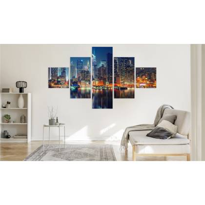 Obraz Wieloczęściowy Panoramiczny Widok Na Manhattan Nocą