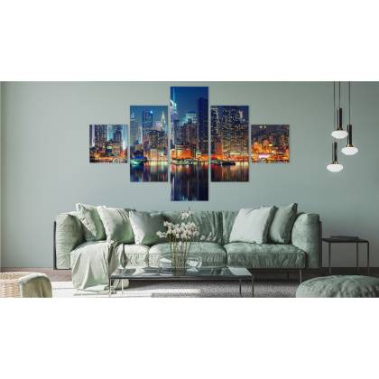 Obraz Wieloczęściowy Panoramiczny Widok Na Manhattan Nocą