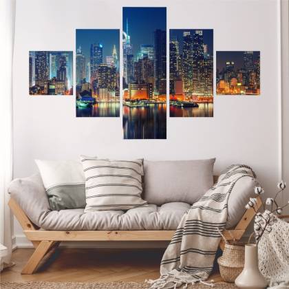 Obraz Wieloczęściowy Panoramiczny Widok Na Manhattan Nocą