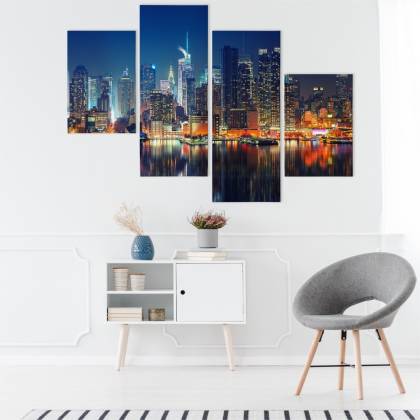 Obraz Wieloczęściowy Panoramiczny Widok Na Manhattan Nocą