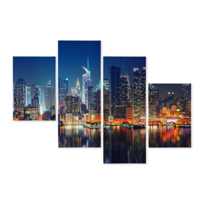 Obraz Wieloczęściowy Panoramiczny Widok Na Manhattan Nocą