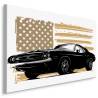 Obraz Na Płótnie Amerykański Muscle Car Na Tle Beżowej Flagi Usa