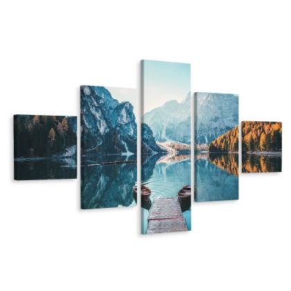 Obraz Wieloczęściowy Jezioro Braies We Włoskich Dolomitach 3D