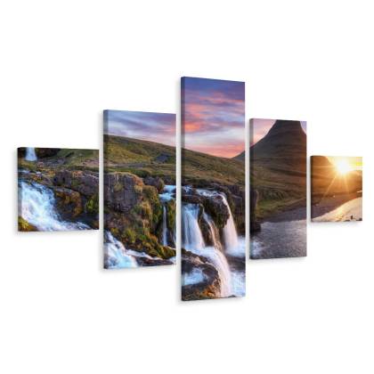 Obraz Wieloczęściowy Góra Kirkjufell Z Wodospadami