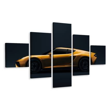 Obraz Wieloczęściowy Żółty Samochód Sportowy 3D