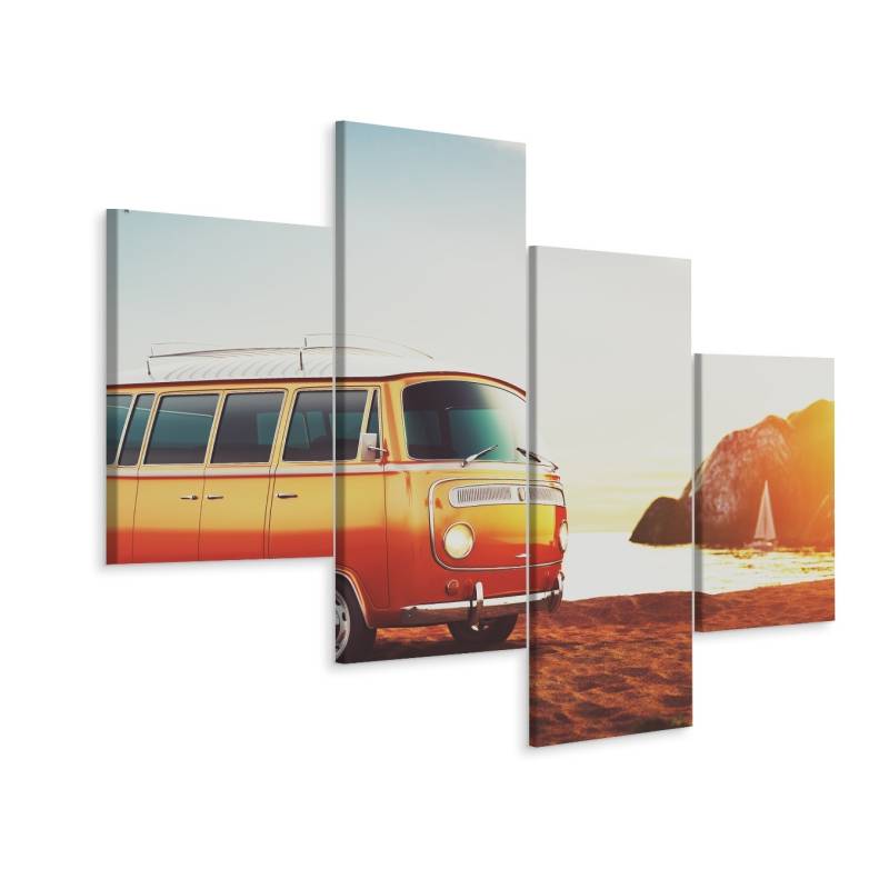 Obraz Wieloczęściowy Retro Samochód Na Plaży
