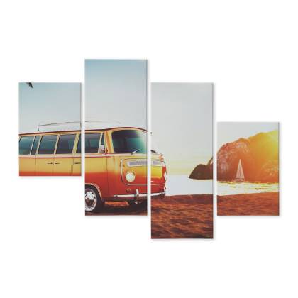 Obraz Wieloczęściowy Retro Samochód Na Plaży