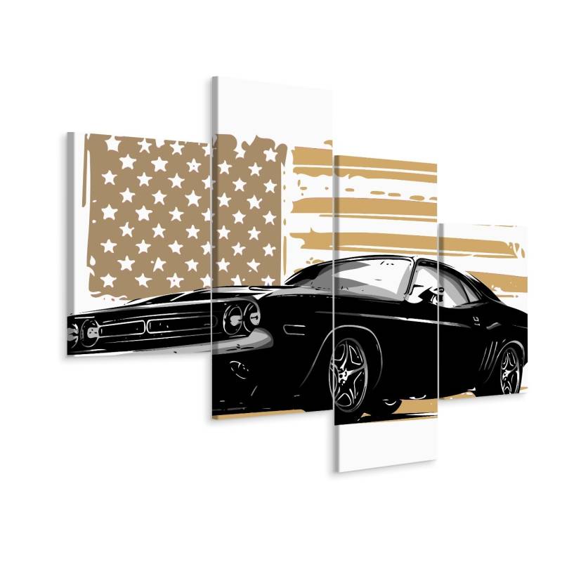 Obraz Wieloczęściowy Amerykański Muscle Car Z Flagą Usa W Tle