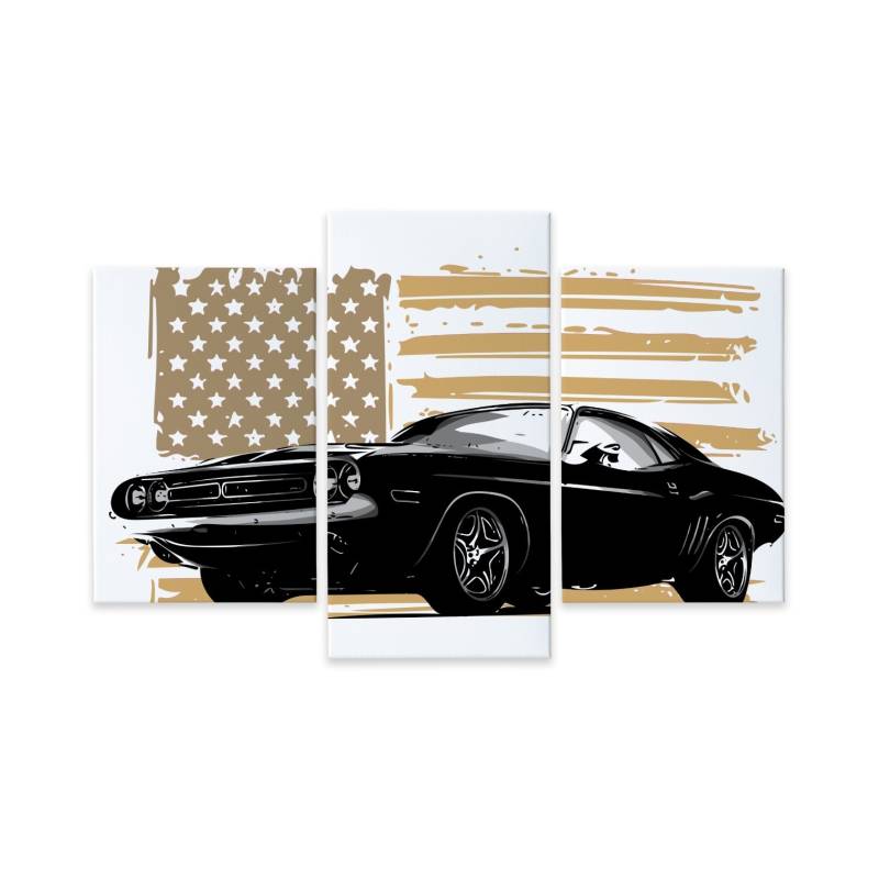 Obraz Wieloczęściowy Amerykański Muscle Car Z Flagą Usa W Tle