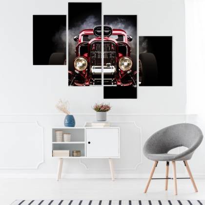 Obraz Wieloczęściowy Samochód Hot Rod Na Tle Dymu