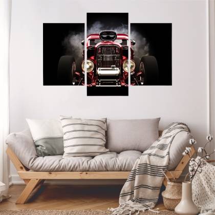 Obraz Wieloczęściowy Samochód Hot Rod Na Tle Dymu