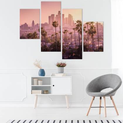 Obraz Wieloczęściowy Centrum Los Angeles O Zachodzie Słońca