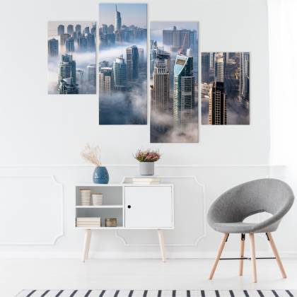 Obraz Wieloczęściowy Panorama Miasta Dubaj We Mgle