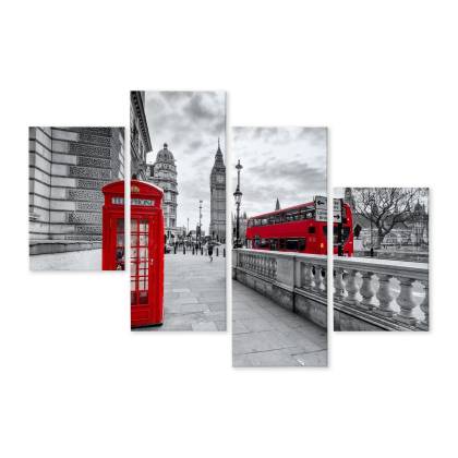Obraz Wieloczęściowy Czerwona Budka Telefoniczna W Londynie I Big Ben