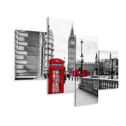 Obraz Wieloczęściowy Londyńska Budka Telefoniczna I Big Ben